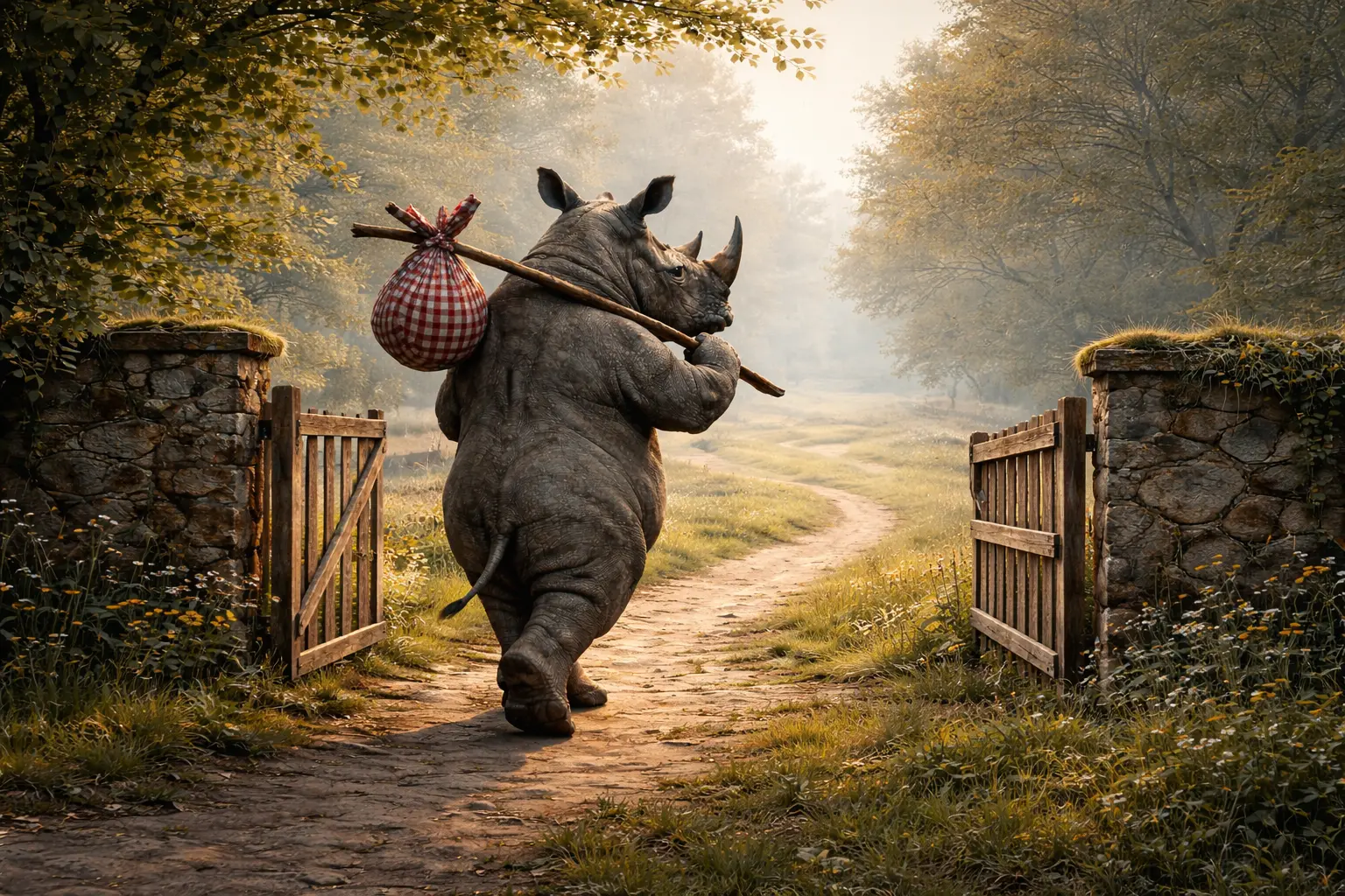 A rhino (nashorn) leaving