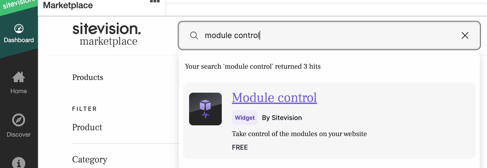 Find the Module Control Widget in Marketplace