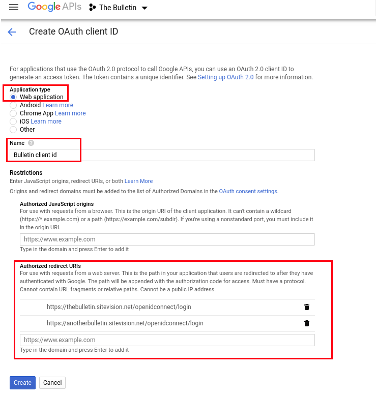 Google create client ID
