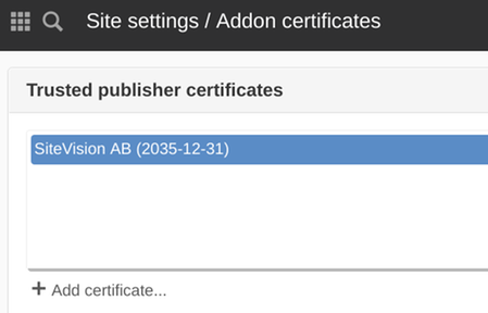 Screenshot of trusted certificate list